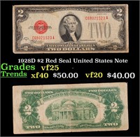 1928D $2 Red Seal United States Note Grades vf+