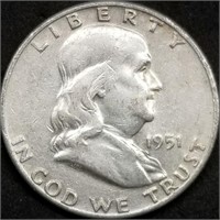 1951-D Franklin Silver Half Dollar, Better Date