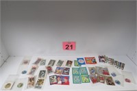 Assortment Of Sports Cards & Buttons