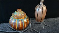 2 drip painted pottery, Covered Jar & Vase