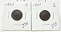 (2) 1869 Cents G