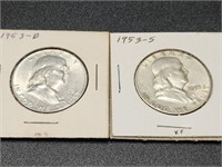 Two 1953 Franklin Half Dollars