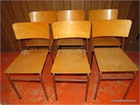 Set of 6 Wood & Metal Retro School Chairs