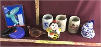 Assorted Lot Beer Mugs, Chinese Frog Teapot, Etc