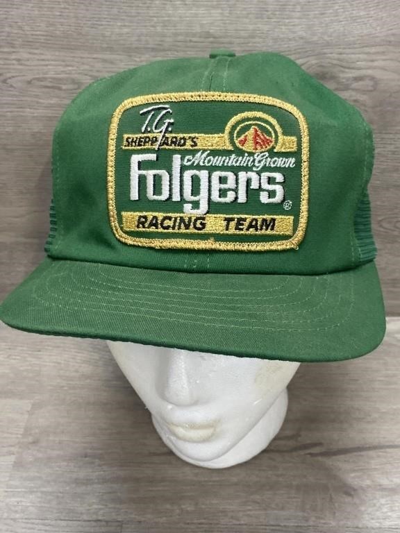 Vtg Folgers Racing Team Trucker Hat