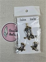 Cowboy Boots Pendant and Earrings