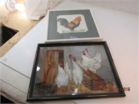 2 Framed Art Pieces Rooster Chicken by Elfrieda