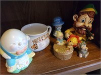 Vintage Lot of Trinkets Mushroom Mug, Gnomes etc