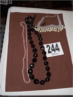(3) Necklace Lot (Black, Pink, Pearl)