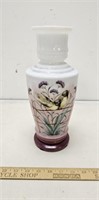 Hand Painted Milk Glass Ombre Vase w Birds- 12"