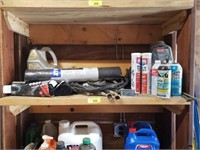 SHELF LOT- CHEMICALS, BAGS, HOSES, GREASE,