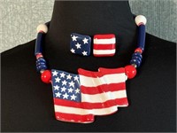 Ruby Z Patriotic Flag Necklace & Earrings