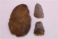 NATIVE AMERICAN ARTIFACTS - LOT OF 3 STONE ADZE