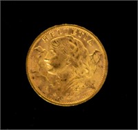 Coin 1947 Swiss 20 Franc Gold Coin in Almost Unc