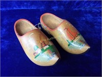 Pr Antique Dutch Wooden Hand Painted Shoes