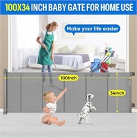 34X100” Extra Wide Retractable Baby Gate, Extra Wi