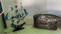 Decorative Ship, Horse & Wagon Plaque