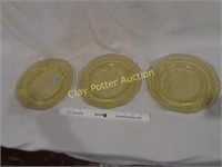 3 Vintage Yellow Glass Plates