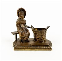 Bronze Lady with Basket Matchstick Holder