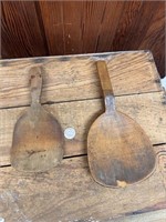 2 Antique Wooden Primitive Paddle Scoops