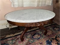 WOODEN COFFEE TABLE W/ MARBLE TOP