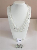 DOUBLE STRAND CRYSTAL BEAD NECKLACE CLIP ON