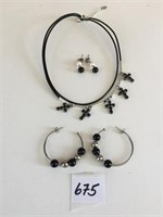 SILVER 925 NECKLACE ON CORD WITH BLACK STONE