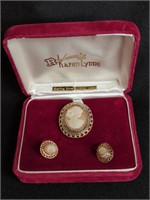 STERLING SILVER CAMEO BROOCH & EARRINGS SET W/ BOX