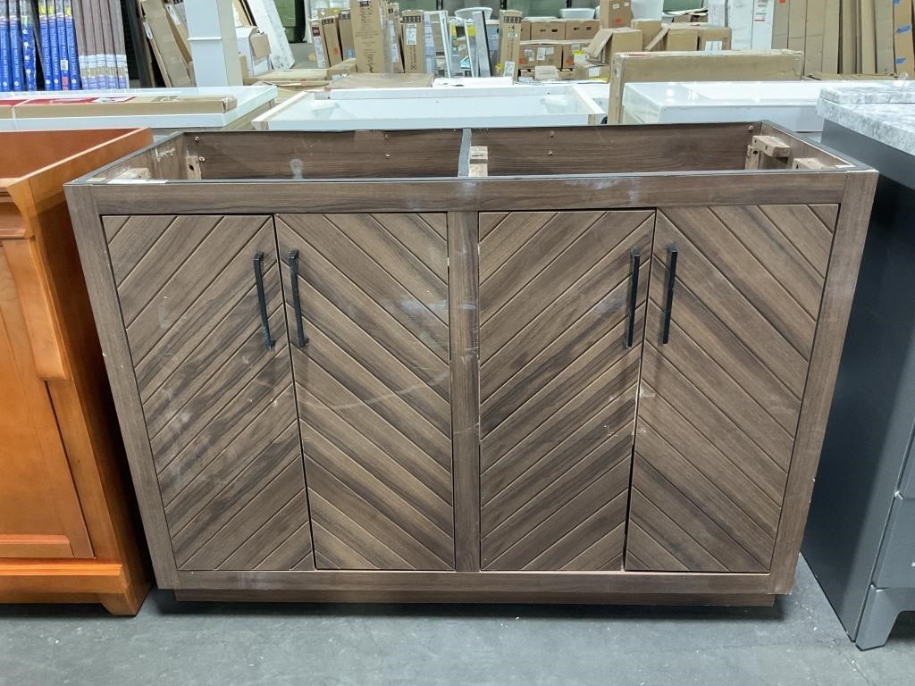 47IN DOUBLE VANITY CHEVRON STYLE DARK WOOD, NO