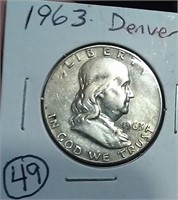 1963 Denver Franklin silver half dollar