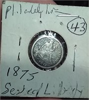 1875 P silver Seated Liberty Dime VG-F