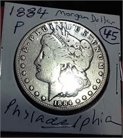 1884 Philadelphia US Morgan silver dollar