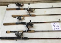 5 fishing rods w reels