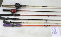 6 fishing rods w two reels