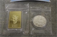 Bank of China 1-Ounce .999 Gold Clad Bar & 1/3