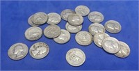 20 Washington Silver Quarters, 1950 to 1959