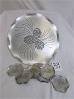 Hammered Aluminum Pinecone Tray and Coasters