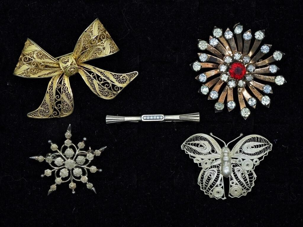 5 Sterling Vintage Brooches