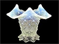 Opalescent Rim Molded & Folded Vase