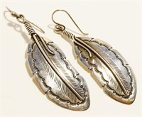 2.25" Sterling Silver Feather Earrings 8.2g