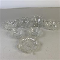 7- Vintage Clear Bowls & Trinkets. Scalloped,