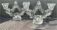 Pair of Elegant Double Glass Candle Holders