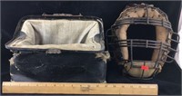 Vintage Catchers Mask and Very Old Valise/Dr Bag