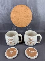 (5) Frankoma Mugs, Coasters & Plate