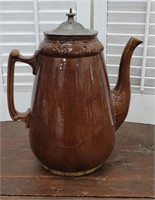 Bennington coffee pot with pewter top - hairline