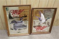 (2) Miller High Life Mirror Pictures - Loon & Duck