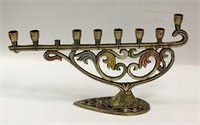 Enamel Decorated Brass Candle Holder