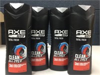 (4)16Gl Axe 3-1 shampoo Conditioner Body wash