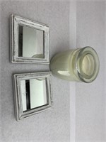 Two white wash mirrors and a pear candle