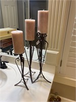 3 piece metal candle holder deco with candles